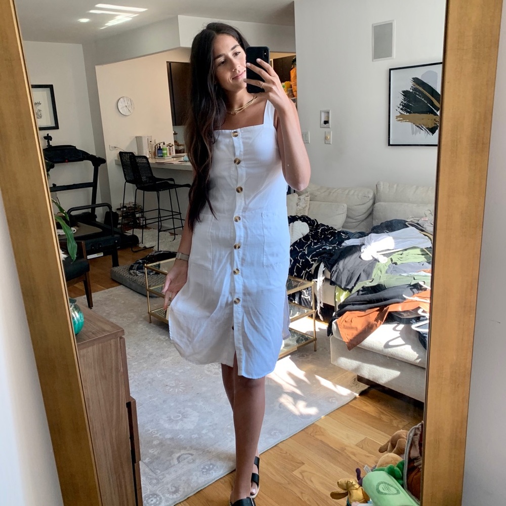 White linen button up dress